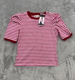 Rebecca Minkoff Women's Pink Stripes Puff Sleeve Top Size Small NWT